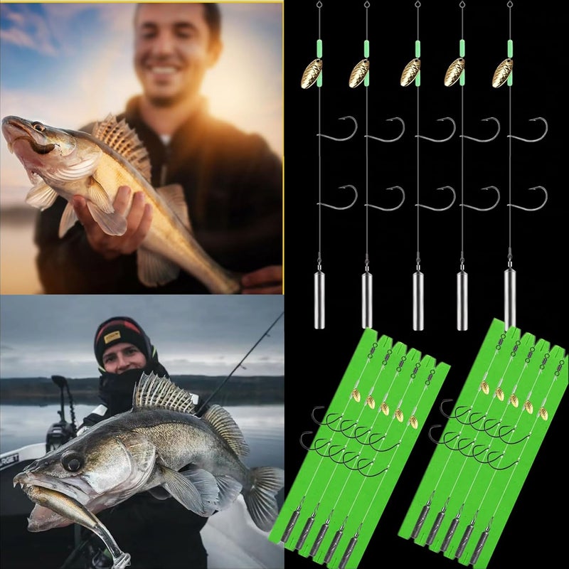 DAMIDEL 10Pcs Drop Shot Ready Rigs Kit with 2 Fishing Wacky Hooks,No Snag Skinny Sinker(1/2oz,3/8oz,1/4oz.1/5oz.), Spinner Blades， Fishing Bass Rig Cylinder Saltwater Freshwater - Image 4